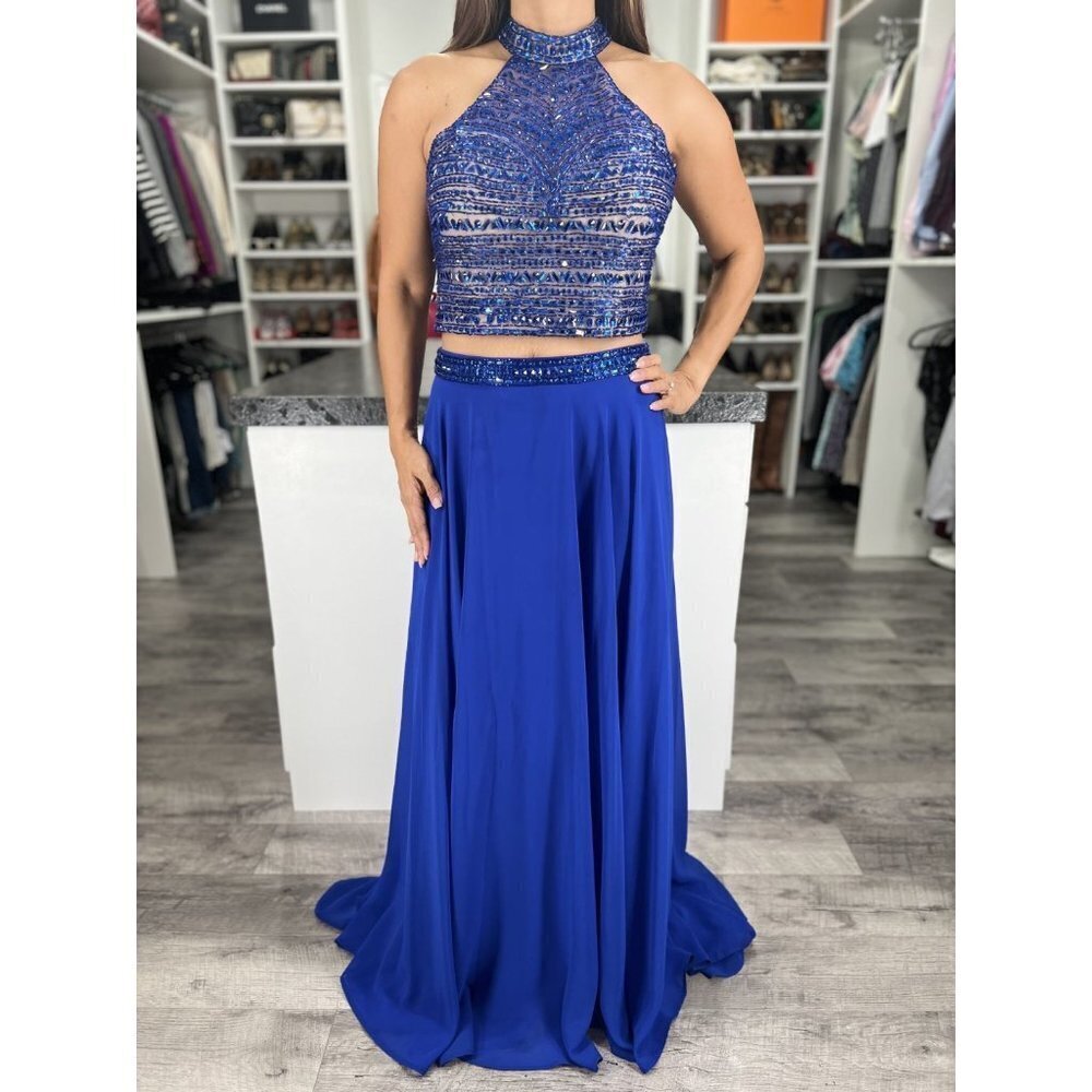 2 Cute Blue Beaded Two Piece Formal Gown $448 - Picture 2 of 16